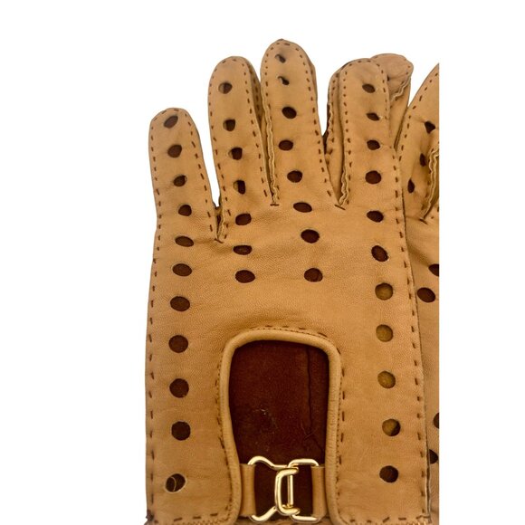 Vintage Leather Perforated Driving Gloves Hand Crafted Hand-stitched S/M - Picture 4 of 8